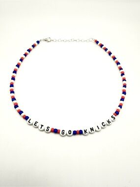 New York Knicks LET'S GO KNICKS Beaded Necklace Orange and blue bead choker